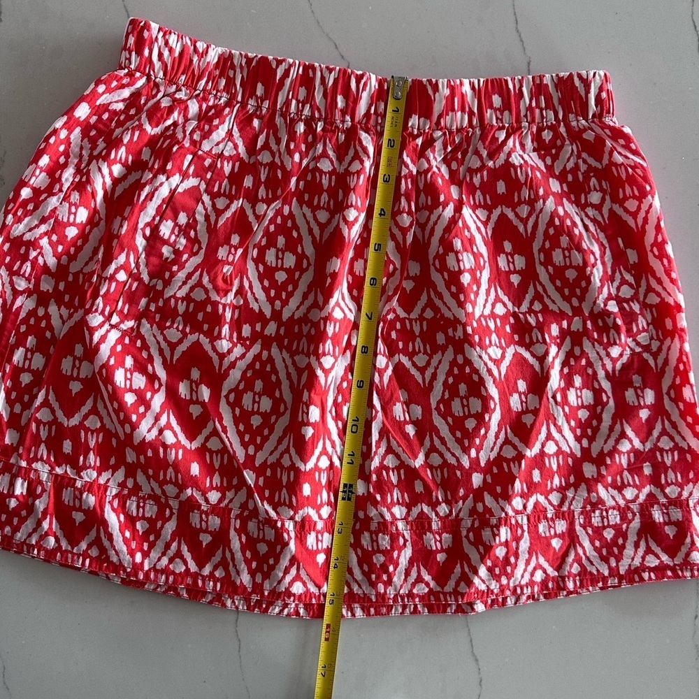 J. Crew Factory Mini Paper Bag Skirt Cotton Ikat/Tribal Orange/White Medium - Picture 5 of 8
